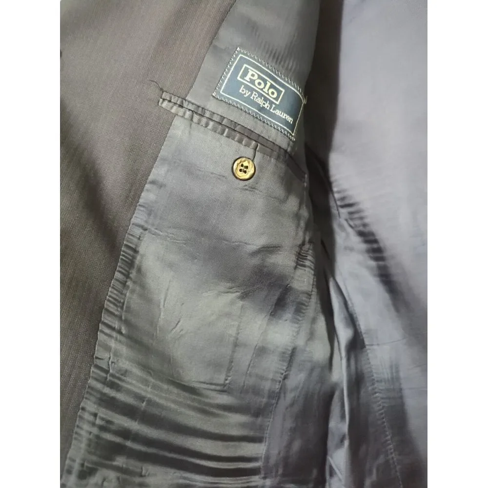 Polo Ralph Lauren Navy Blue Pinstripe Blazer 42L Virgin Wool Made in Italy 3-Btn